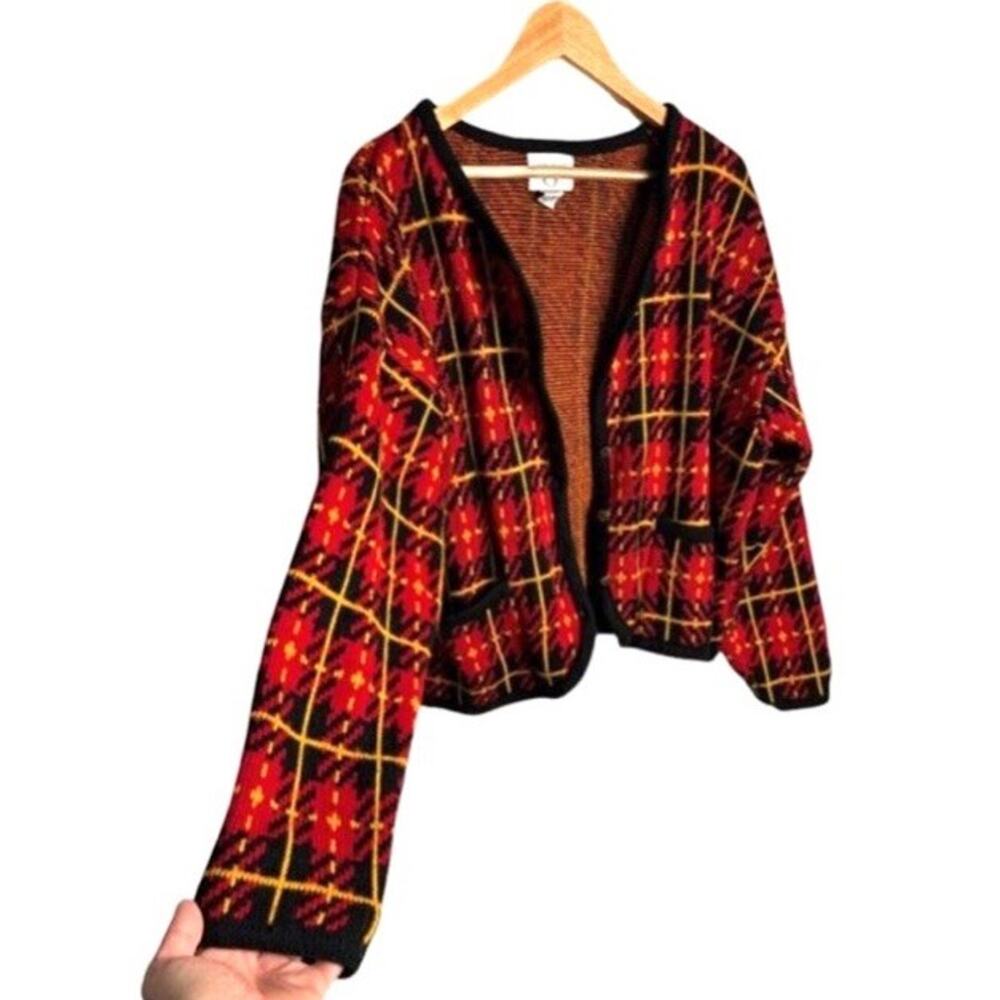 Cervelle Cardigan Plaid Sweater Size XL Red Black Gold Buttons Vintage Grandpa - Picture 5 of 8